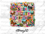 Scrapbook Collage Tumbler Wrap Digital Design, Seek Beauty Everywhere PNG for 20oz Skinny Tumbler, Mixed Media Sublimation Art Download thumbnail 8