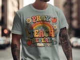 Pray Teach Repeat Teacher T-Shirt, Christian Educator Gift, Retro Groovy Faith School Tee, Boho Rainbow Teacher Apparel for Women thumbnail 12
