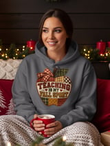 Teaching Is My Fall Sport Sweatshirt, Faux Patchwork Quilted Apple Teacher Hoodie, Autumn School Graphic Tee, Cozy Teacher Tote Bag thumbnail 13