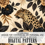 Digital Leopard Pattern, Floral Digital Paper, Animal Print, Digital Bundle, Seamless Pattern, Commercial Use, Printable Pattern, PNG JPG thumbnail 1