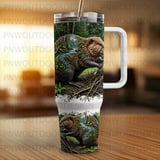 40oz Beaver Tumbler Wrap Sublimation PNG, Forest Wildlife PNG Digital Download, Seamless Tapered Distressed Animal Nature, Free Car Coaster thumbnail 5