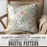 Digital Floral Pattern, Watercolor Flowers, Tulips, Daisies, Lavender, Forget Me Nots, Spring Flower Design, Digital Bundle Pattern thumbnail 5