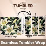Lily Flower Tumbler Design, Floral Digital Paper, Watercolor Backgrounds, Junk Journal Pages, Printable PNG File for Tumblers, Scrapbooking thumbnail 7
