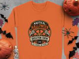 Nautical Halloween Skeleton Crew All Hands No Flesh Ship Wheel Graphic Crewneck Sweatshirts thumbnail 9