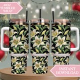 Lily Flower Tumbler Design, Floral Digital Paper, Watercolor Backgrounds, Junk Journal Pages, Printable PNG File for Tumblers, Scrapbooking thumbnail 8