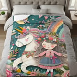 Unicorn Blanket, Pillow and Pillowcase: Floral Rainbow Girl Fantasy Decor thumbnail 9