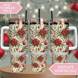 Christmas Poinsettia Tumbler Design, Digital Download, Floral Junk Journal, Watercolor Flower Background, Colorful Flowers Digital Papers thumbnail 8
