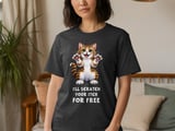 Funny Cat T-Shirt, "I'll scratch your itch for FREE" Cute Kitten Graphic Tee, Cat Lover Gift, Playful Feline Art thumbnail 2