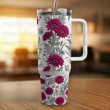 Luxury Gerbera Daisy 40oz Tumbler Wrap, Seamless Distressed Tapered Sublimation Design, Butterfly Botanical Floral Digital PNG, Free Car thumbnail 5