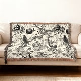 Vintage Halloween Woven Blanket, Dark Gothic Throw Pillow, Spooky Raven Jack O Lantern Toile Blanket, Victorian Dark Academia Home Decor thumbnail 13