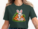 Cute lucky Bunny Rabbit T-Shirt, Carrots Graphic Tee, Animal Lover Gift, Soft Casual Apparel, Unisex Clothing thumbnail 4