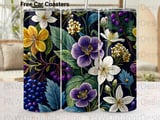 Dark Floral Tumbler Wrap Digital PNG 20oz Skinny Sublimation Design File. Seamless Botanical Elegant Flower Pattern Instant Download. thumbnail 1