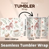 Digital Pattern, Digital Bundle, Floral Pattern, Macaron Pattern, Coffee Cup Pattern, Pink Bow Pattern, Seamless Pattern, Watercolor Pattern thumbnail 9