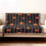 Halloween Jack O'Lantern Woven Blanket, Spooky Cute Pink Stripe Velveteen Blanket, Y2K Aesthetic Throw Pillow Decor Gift thumbnail 4