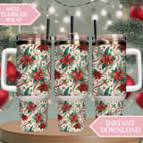 Poinsettia Tumbler Design, Christmas Digital Paper, Watercolor Floral Junk Journal, Printable PNG, Scrapbooking Paper thumbnail 8