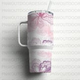 40oz Tumbler Sublimation Wrap, Seamless Distressed Tapered, Pink Lace Floral Digital Design, Elegant Flower Tumbler Design, Pink Flower PNG thumbnail 5