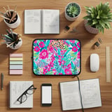 Vibrant Floral Laptop Sleeve, Pink Teal Botanical Accessory Pouch, Abstract Pattern Tech Case, Summer Gifts for Her thumbnail 5