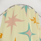 Mid Century Modern Shower Curtain, Bath Mat Retro Atomic Starburst Vintage 1950s Bathroom Decor, Pastel Boho Kitsch Stars Bath Set thumbnail 4