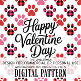 Happy Valentines Day Dog Paw Prints Digital Pattern, Digital Bundle, Valentine Puppy, Plaid Hearts, Pet Paw Prints, Valentines Day Gift thumbnail 1