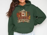 Coffee Weather Sweatshirt, Cozy Fall Coffee Lover Hoodie, Rustic Quilted Patchwork Print Autumn Aesthetic Crewneck, Cute Fall Tote Bag thumbnail 9