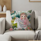 Unicorn Blanket Pillow Pillow Case: Floral Crown Girl, Pastel Colors, Whimsical thumbnail 1