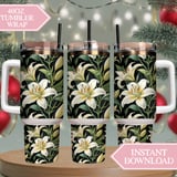 Lily Flower Tumbler Design, Digital Paper, Watercolor Floral Background, Junk Journal, Printable Png, Scrapbooking Paper, Digital Art thumbnail 8