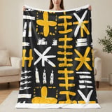 African Mud Cloth Velveteen Blanket, Tribal Art Woven Throw, Abstract Boho Pillow Cover, Black Yellow White Pattern Home Decor Gift thumbnail 13