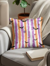 Halloween Bat Pillow Cover & Table Runner, Spooky Distressed Purple Orange Stripe Star Fall Decor, Whimsical Home Decor thumbnail 6