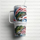 Bass Tumbler Wrap, 40oz Sublimation Design, American Flag Fish, Seamless Patriotic Tapered, Digital Download for Crafts thumbnail 4