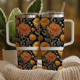 Chrysanthemum Tumbler Design, Watercolor Flowers, Junk Journal, Printable Tumbler PNG, Scrapbooking Paper, Floral Background Digital thumbnail 9