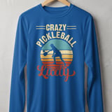 Pickleball Sport-Tek Long Sleeve Tee, Crazy Pickleball Lady, Sun Shield Shirt, Retro Sunset Court Graphic thumbnail 6