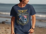 US Navy Sailor Patriotic Emblem T-Shirt | Honor Courage Commitment Tee | Military Gift for Veterans & Family | Americana Graphic Top thumbnail 3