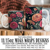Zinnia Flowers Tumbler Design, Watercolor Floral Digital Paper, Colorful Flower Backgrounds for Junk Journal, Scrapbooking Paper, Tumbler thumbnail 4
