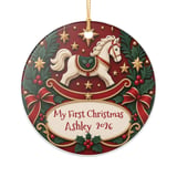 Baby First Christmas Ornament, Custom Rocking Horse Keepsake, Personalized Vintage Holiday Ornament, Heirloom Baby Shower Gift thumbnail 4