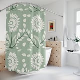 Sage Green Floral Shower Curtain and Bath Mat Set, Folk Art Botanical Flower Bathroom Decor, Cottagecore Farmhouse Boho Bath Set Gift thumbnail 6