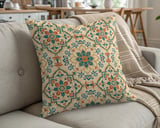 Moroccan Tile Pillow Case | Teal Orange Yellow Boho Accent Cushion Cover | Mediterranean Decor Housewarming Gift thumbnail 5