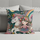 Unicorn Blanket, Pillow and Pillowcase: Floral Rainbow Girl Fantasy Decor thumbnail 6
