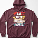 Pickleball Gildan Fleece Hoodie, Eat Sleep Pickleball Repeat, Retro Athletic Sportswear Court Pullover thumbnail 3