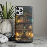 Fantasy Bookshelf Tough Phone Case, Dark Academia Dragon Bookish Cover, Magic Crystal Library Phone Case, Gift for Book Lover Gamer thumbnail 1