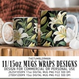 Lily Flower Tumbler Design, Digital Paper, Watercolor Floral Background, Junk Journal, Printable Png, Scrapbooking Paper, Digital Art thumbnail 4