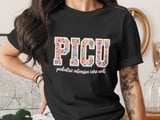 Floral PICU Pediatric ICU Nurse T-Shirt: Retro Flower Intensive Care Unit thumbnail 6