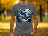 Ghost Skateboarder T-Shirt, Spooky Skatepark Tee, Halloween Skateboarding Shirt, Bats and Moon Graphic, Cool Trick T-Shirt thumbnail 4