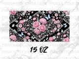 Pink Floral Butterfly Mug Sublimation Wrap 11oz 15oz, Black Background Rose Hydrangea Digital Design, Cottagecore Romantic Garden Mug Print thumbnail 14