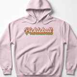 Pickleball Gildan Fleece Hoodie, Pickleball Vintage 70s Rainbow Layered Script, Warm Court Pullover thumbnail 8
