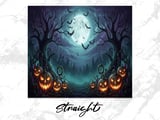 Spooky Halloween Tumbler Wrap Digital Design, Full Moon Pumpkins Bats Scary Trees 20oz Skinny Straight Tumbler PNG thumbnail 4
