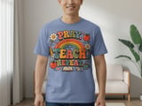 Pray Teach Repeat Teacher T-Shirt, Christian Educator Gift, Retro Groovy Faith School Tee, Boho Rainbow Teacher Apparel for Women thumbnail 6