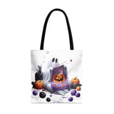 Halloween Tote Bag Ghost Knitting Pumpkin Tote, Cute Kitten, Spooky Season, Halloween Party Favor, Trick or Treat Bag, Fall Decor, Tote Bag thumbnail 4