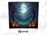 Spooky Halloween Tumbler Wrap Digital Design, Full Moon Pumpkins Bats Scary Trees 20oz Skinny Straight Tumbler PNG thumbnail 5