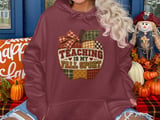 Teaching Is My Fall Sport Sweatshirt, Faux Patchwork Quilted Apple Teacher Hoodie, Autumn School Graphic Tee, Cozy Teacher Tote Bag thumbnail 10