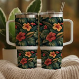 Tropical Flowers Tumbler Design, Digital Paper, Hibiscus Flower Tumbler, Watercolor Floral Junk Journal, Digital Scrapbook Paper, PNG thumbnail 9